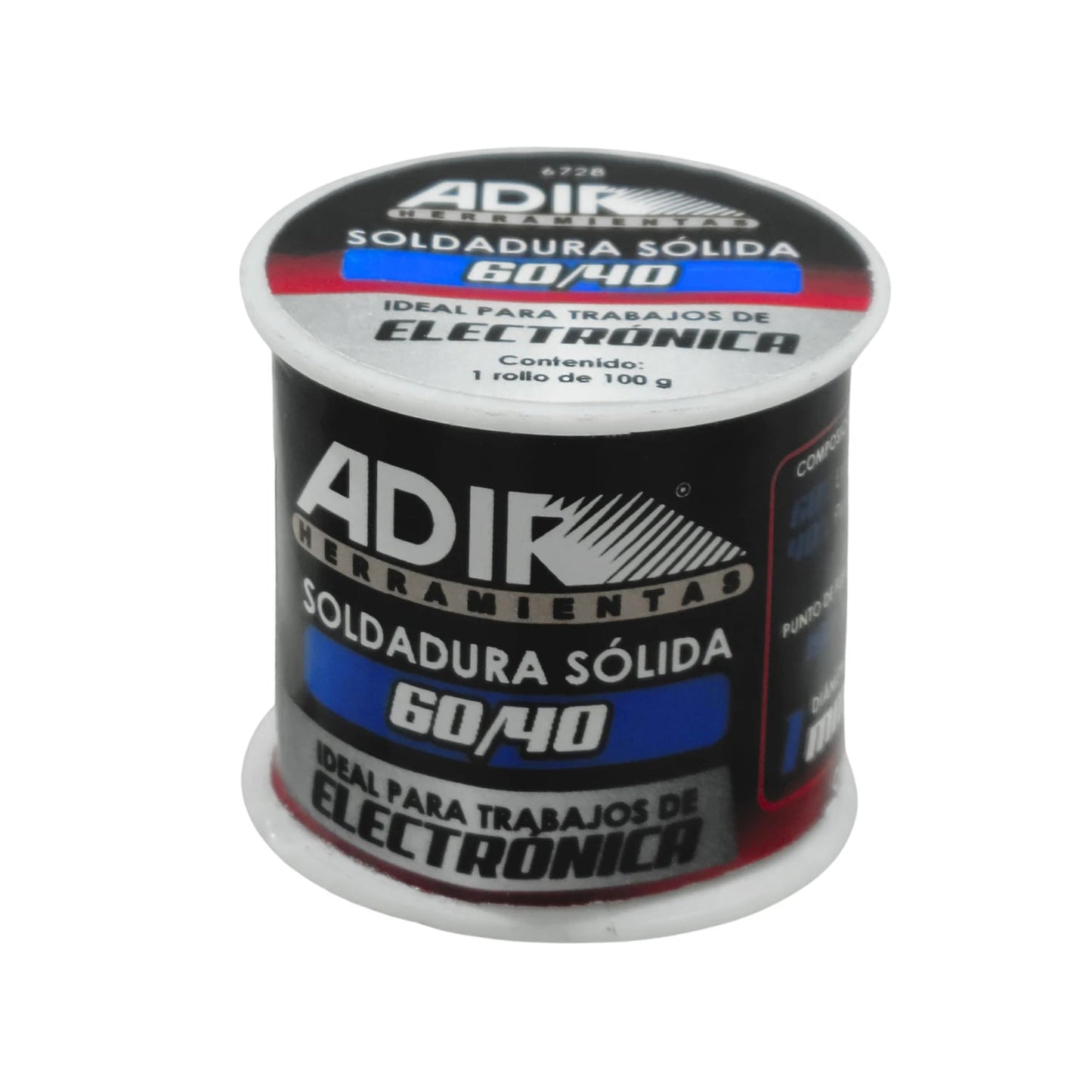 Soldadura sólida Adir 60/40 de estaño-plomo en carrete de 100g para trabajos de electrónica