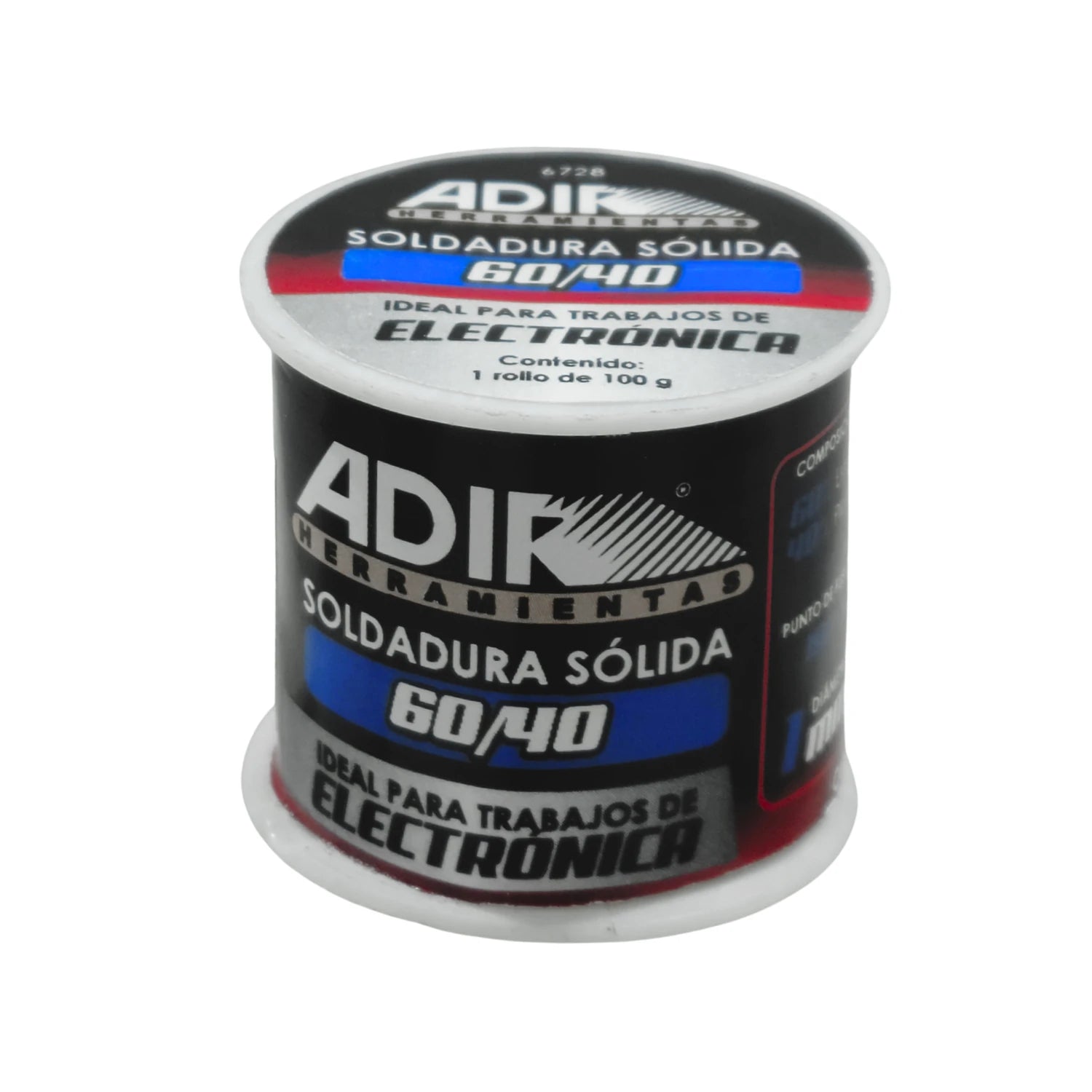 Soldadura sólida Adir 60/40 de estaño-plomo en carrete de 100g para trabajos de electrónica