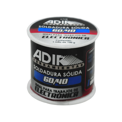 Soldadura sólida Adir 60/40 de estaño-plomo en carrete de 100g para trabajos de electrónica