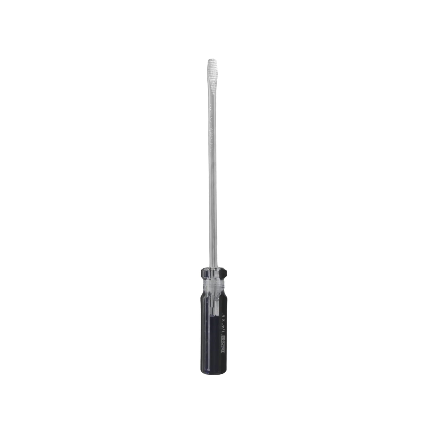 Destornillador plano TULPLUS 1/4" x 6" con mango transparente y negro para trabajos de precisión
