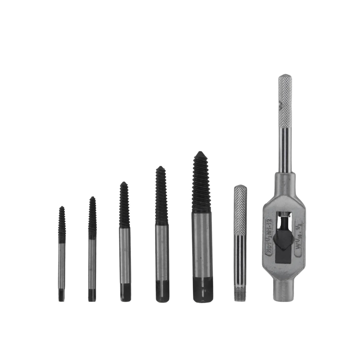 Juego de 6 extractores de tornillos y pernos rotos con maneral para machos, herramientas metálicas