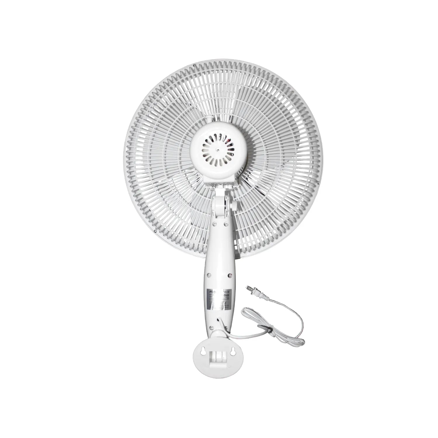 Ventilador de pared blanco de 12 pulgadas con rejilla protectora circular y cable de conexión eléctrica integrado