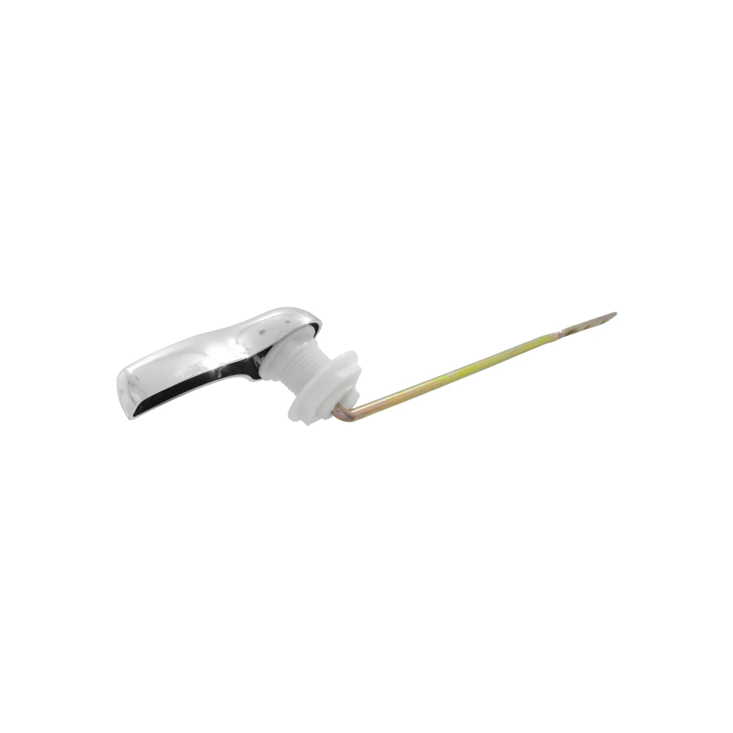 Palanca para inodoro con manilla cromada y brazo metálico, repuesto universal para descarga de estanque de baño.