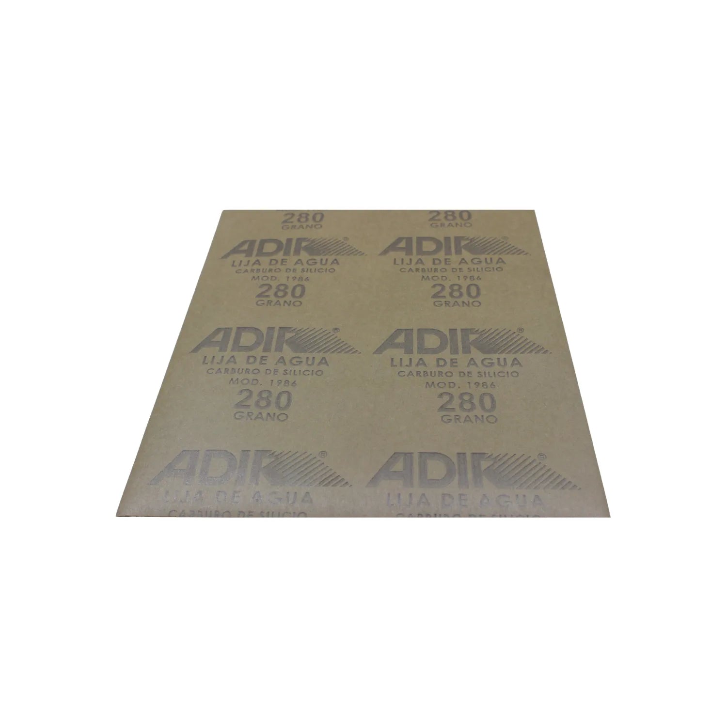 Lija de agua ADIK grano 280 de carburo de silicio para acabados finos y suaves en metal o madera.