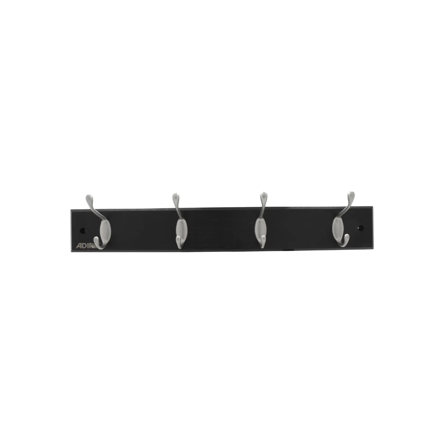 Perchero de pared Adir negro con 4 ganchos dobles de metal satinado para organización de hogar y oficina.