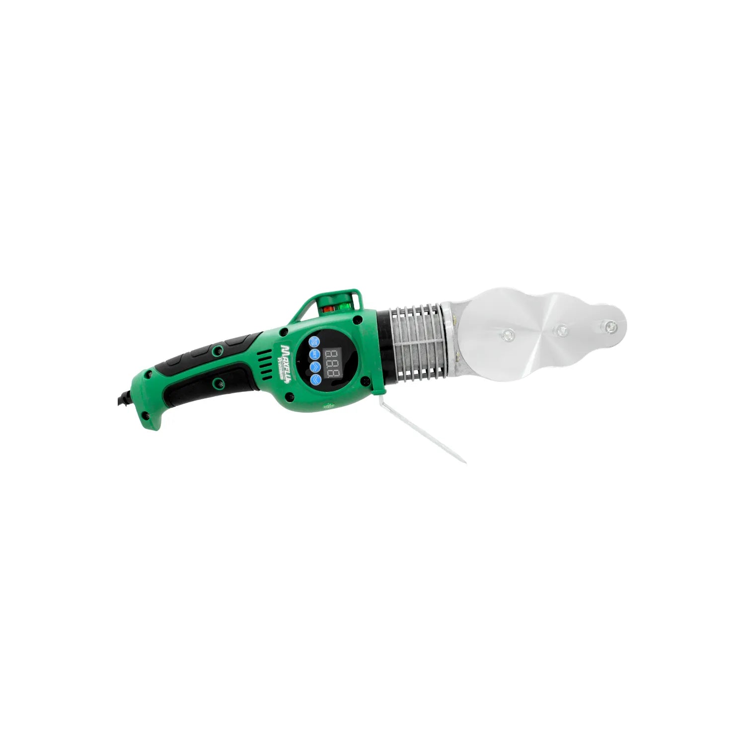 Termofusora digital Maxflu verde para soldadura de tuberías PPR con pantalla LED y control de temperatura.