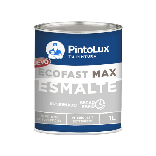 Pintura esmalte blanca 1L PintoLux EcoFast Max. Estirenado, secado rápido para todo tipo de superficies, interior/exterior.