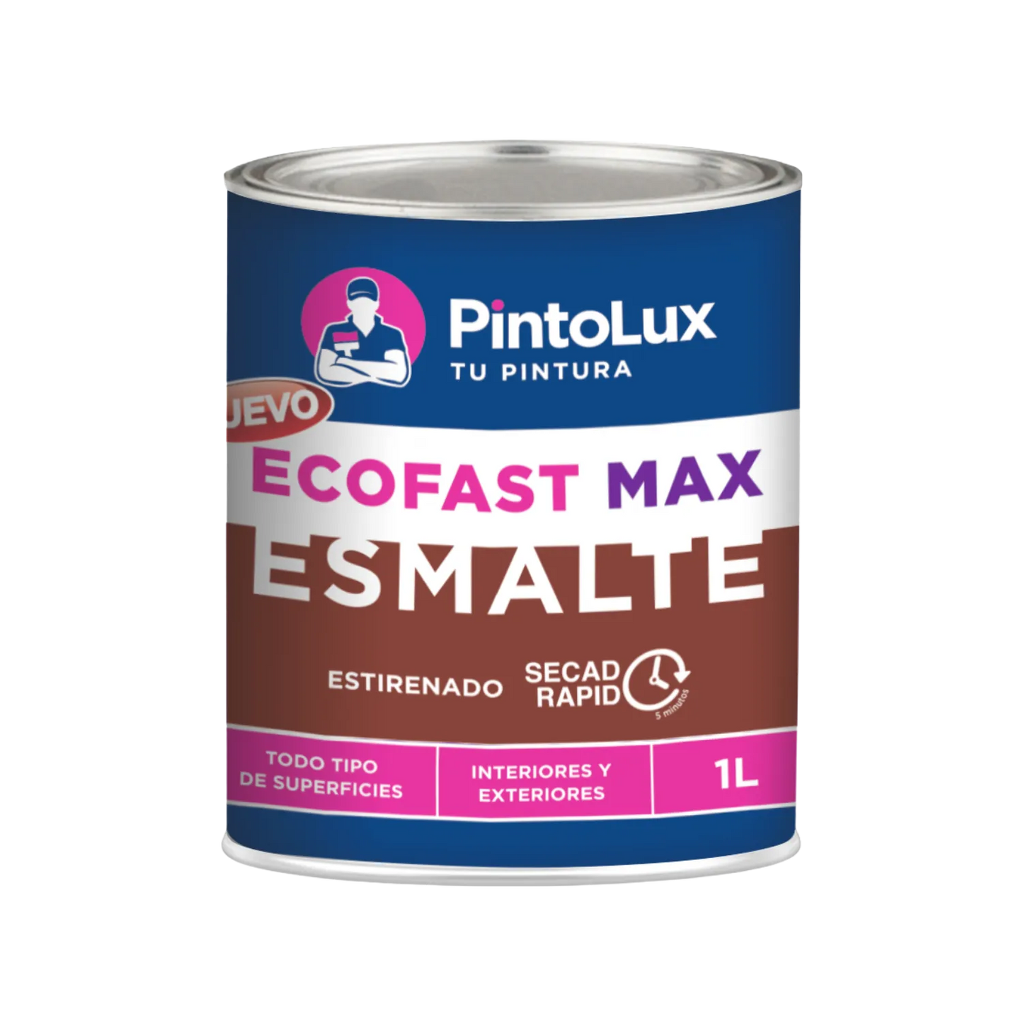 Pintura esmalte PintoLux EcoFast Max 1L rojo óxido, secado rápido 5 min, para todo tipo de superficies, interior/exterior