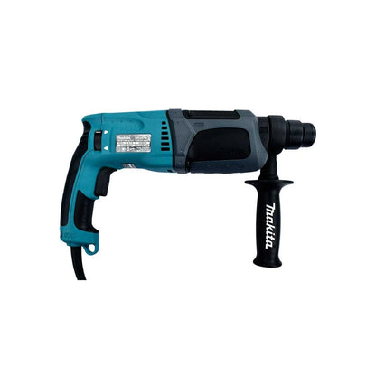 Martillo perforador Makita HR2470 SDS Plus eléctrico, teal y gris, con mango lateral ergonómico