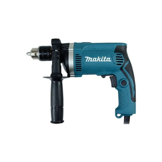 Rotomartillo eléctrico Makita azul turquesa con broquero de 1/2 pulgada y mango auxiliar para construcción.