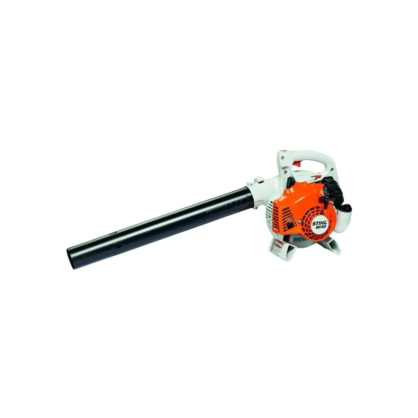 Sopladora de hojas a gasolina Stihl BG 50 portátil, naranja y blanco, para limpieza de jardín