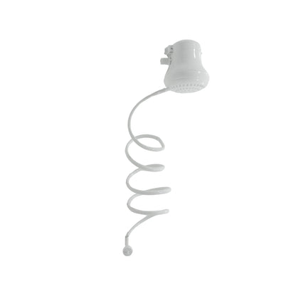 Regadera eléctrica blanca con manguera espiral y ducha de mano auxiliar para baño