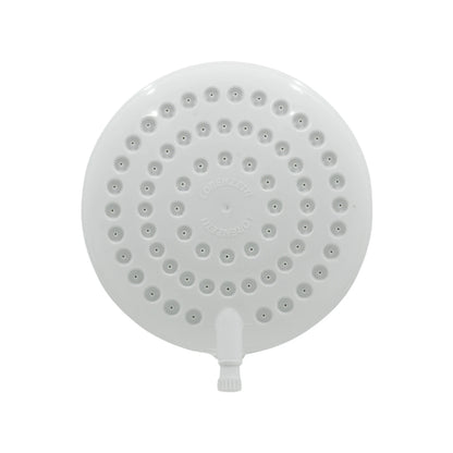 Regadera eléctrica Lorenzetti blanca, cabezal redondo con orificios, perfecta para 3 temperaturas de agua.