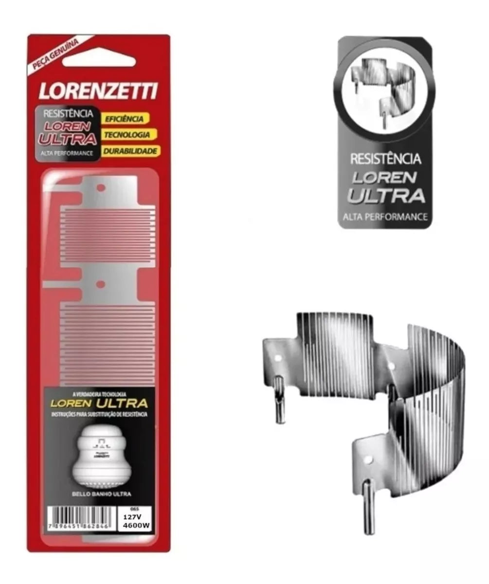 La resistencia para regadera eléctrica 3 temperaturas Lorenzetti Ultra es una resistencia totalmente plana que mejora el funcionamiento y el rendimiento de los productos., Es compatible con los modelos Maxi Ducha Ultra, Relax Ultra y Bello Banho., Tension: 127 V, Potencia: 4600W