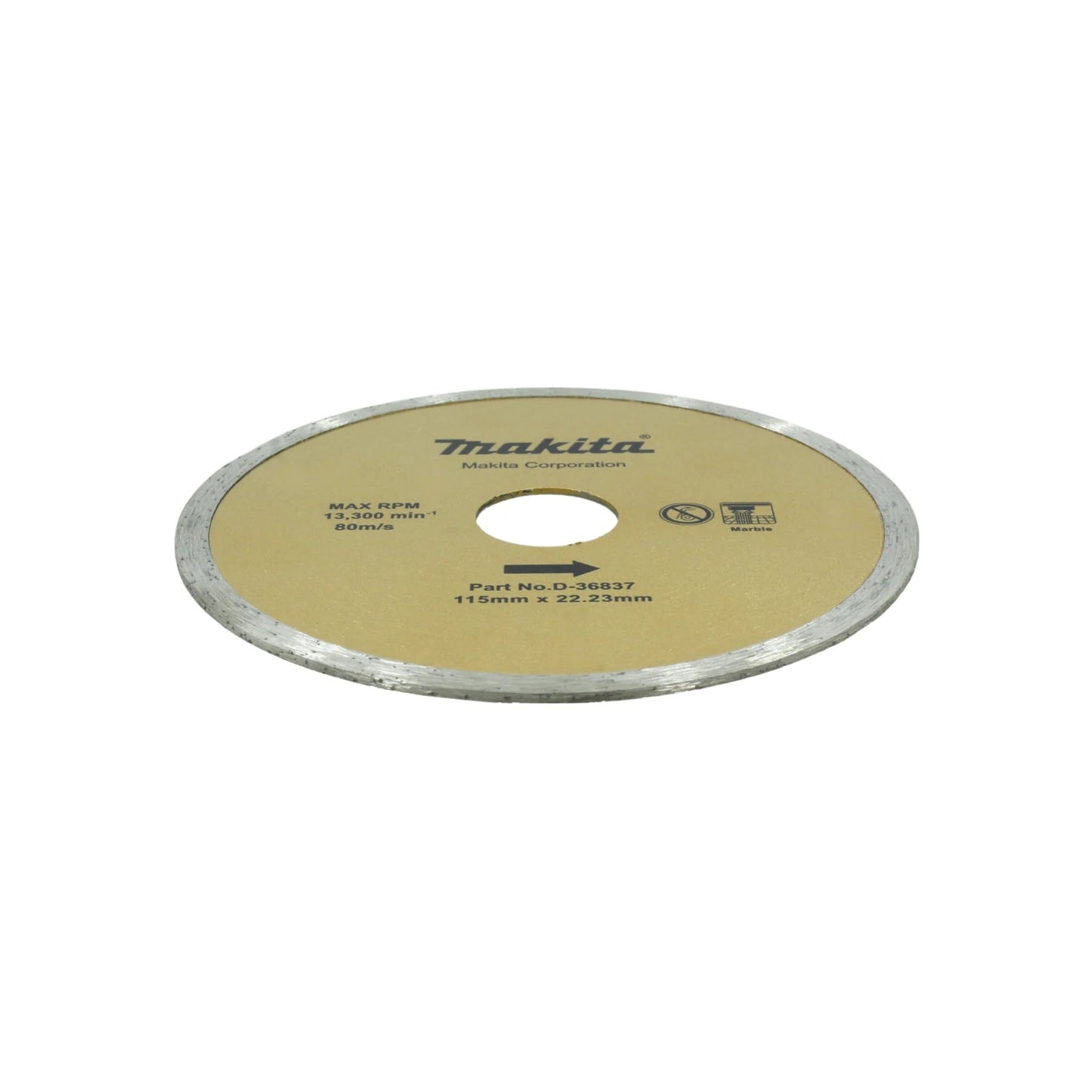 Disco de corte diamantado Makita D-36837, 115mm (4 1/2") de corona continua para mármol.
