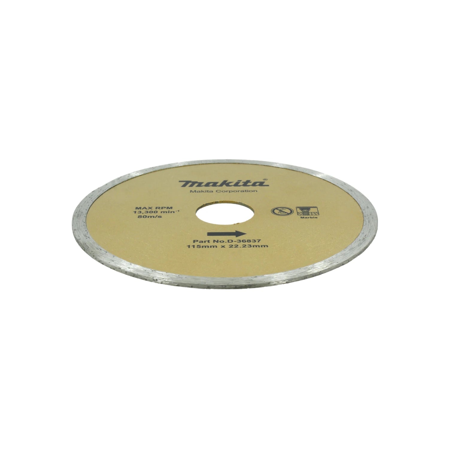 Disco de corte diamantado Makita D-36837, 115mm (4 1/2") de corona continua para mármol.
