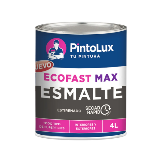 PintoLux ECOFAST MAX esmalte de secado rápido 4L para interiores y exteriores, apto para todo tipo de superficies.