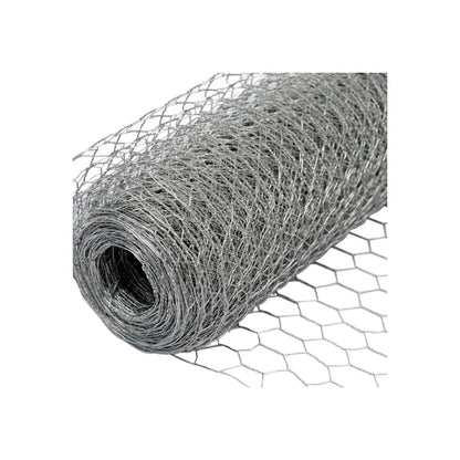Rollo de malla hexagonal metálica gris, alambre calibre 22, para cercados y protección en jardín