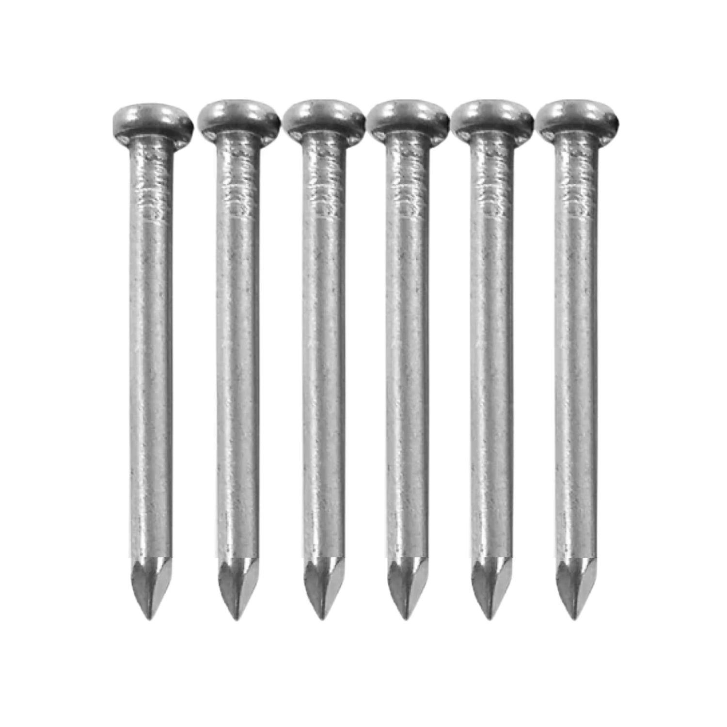 Seis clavos de acero para madera de 2 pulgadas, punta de diamante, acabado brillante