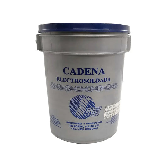 Cadena de eslabón pulido.,Cadena electro soldada grado 30,Cumple estándares ante la resistencia a la ruptura y la torsión.,Cadena por cubeta de 25 kg medida ¼"