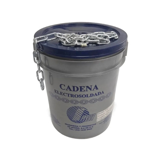Cadena eslabón galvanizada.,Cadena electro soldada grado 30,Cumple estándares ante la resistencia a la ruptura y la torsión.,Cadena por cubeta de 25 kg medida 3/16"