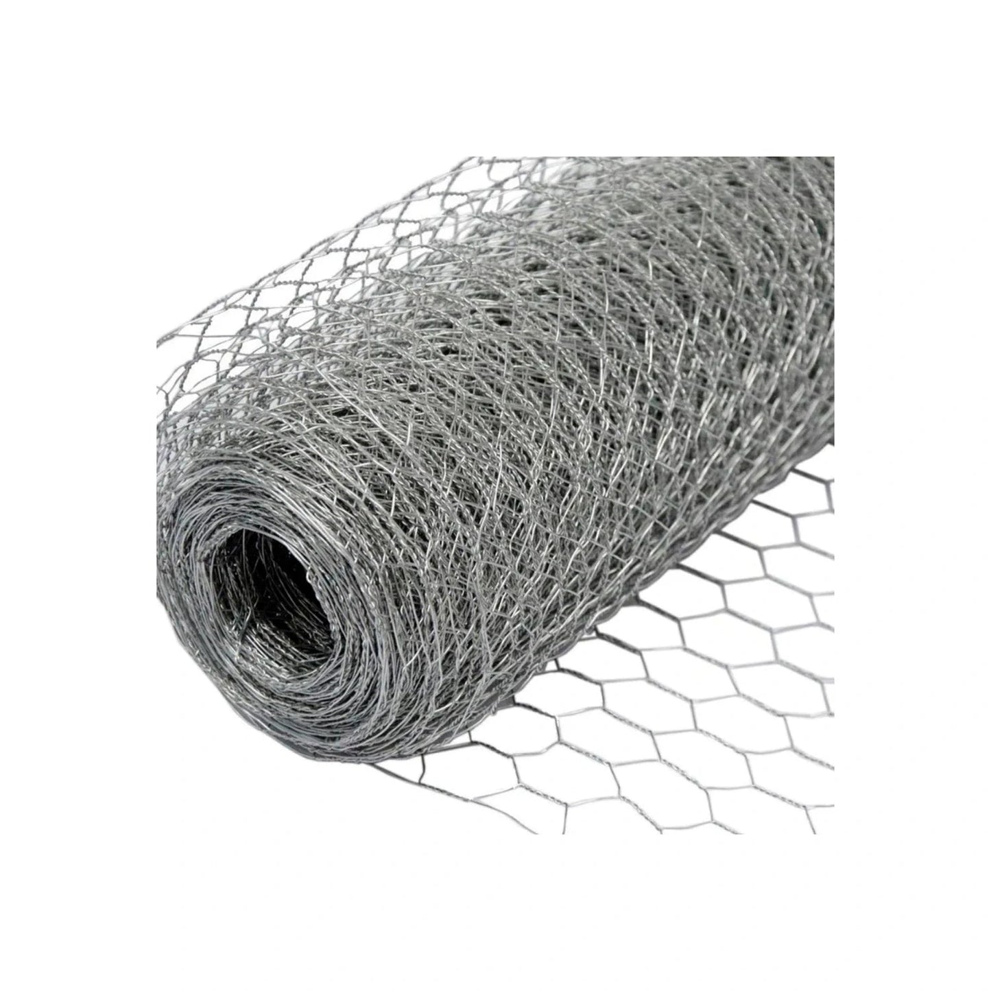 Rollo de malla hexagonal de alambre galvanizado gris, para gallineros, cercos de jardín y protección.