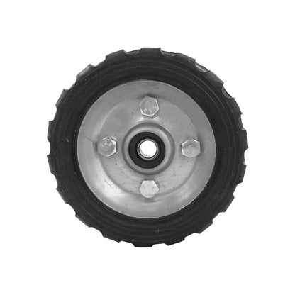 Rueda para avalancha 4 1/2 pulgadas con balero, neumático de goma negro y centro metálico