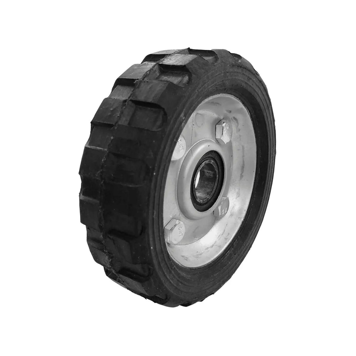Rueda para diablo de 4 1/2 pulgadas con llanta de goma negra, balero y rin metálico gris