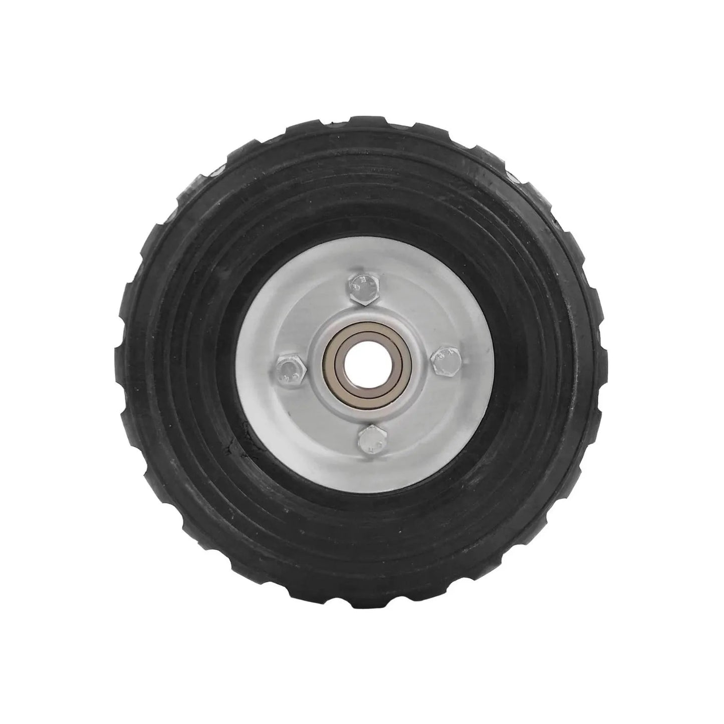 Rueda de goma sólida negra 7" con balero para diablo o carretilla, rin metálico plateado