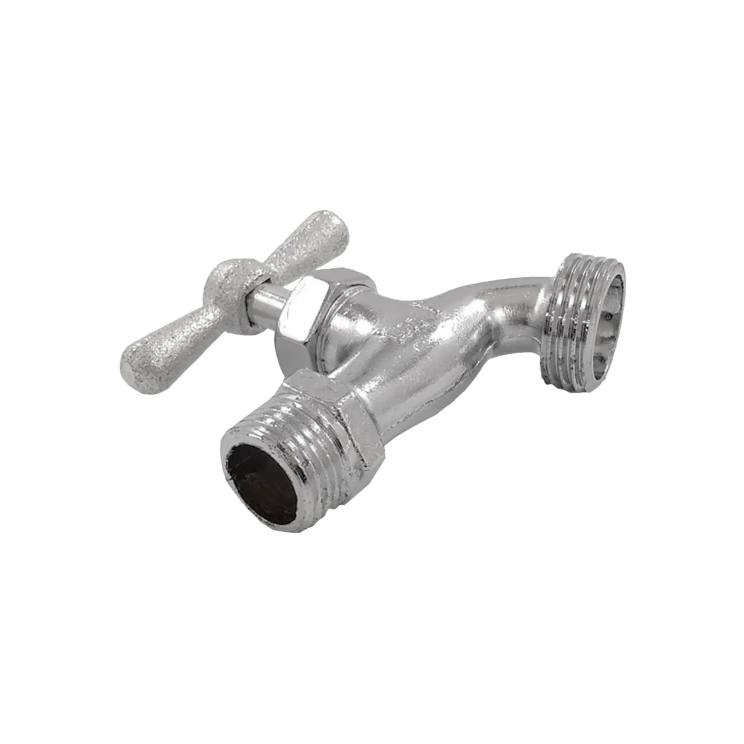 Llave de nariz cromada 1/2" con manija de mariposa, rosca doble para instalaciones exteriores