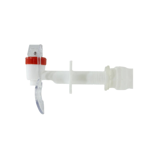 Llave dispensadora de plástico blanca para garrafón de agua con seguro rojo