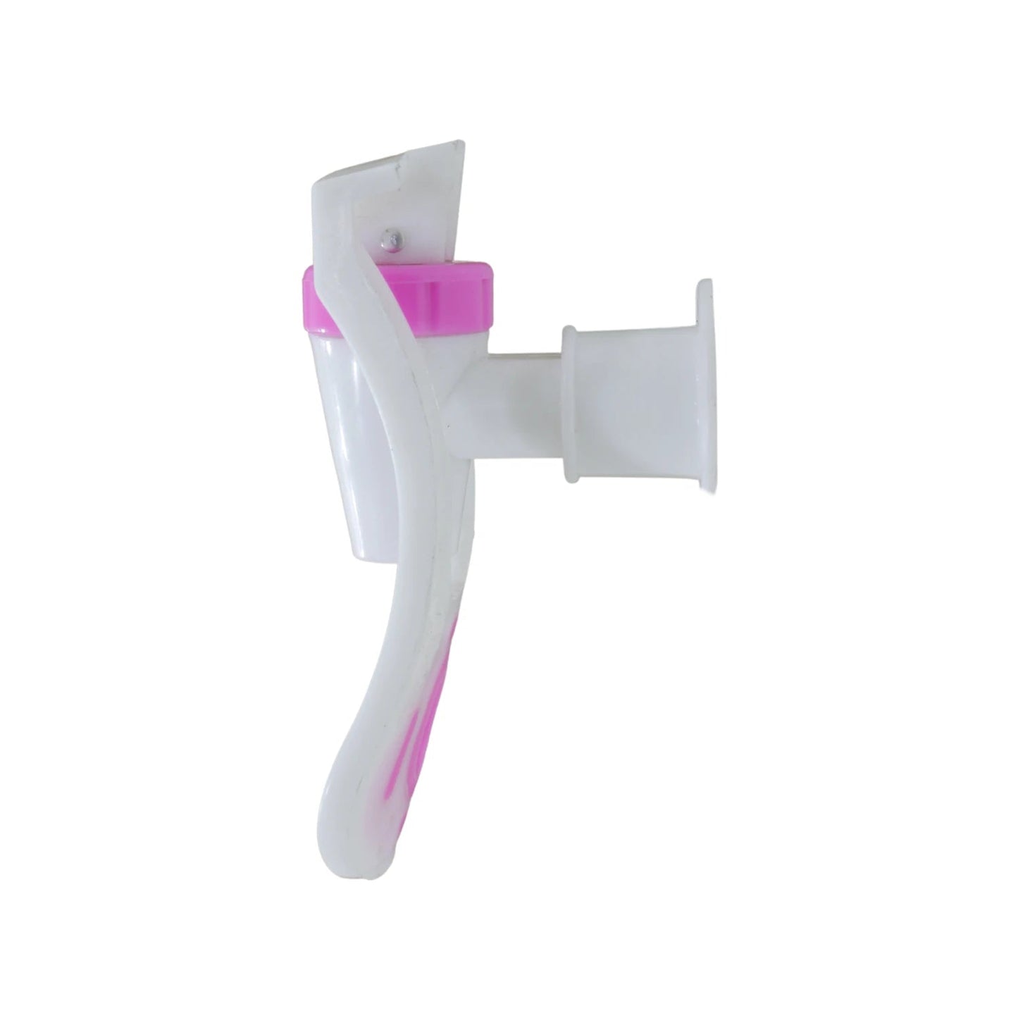 Llave dispensadora de agua para garrafón de plástico blanco con detalle rosa, grifo de repuesto
