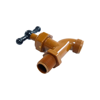 Llave de nariz de plástico color café con manija negra y roscas macho 1/2 pulgada para manguera