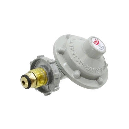 Regulador de gas LP IML QC16B, baja presión, color gris, conexión para tanque de propano.