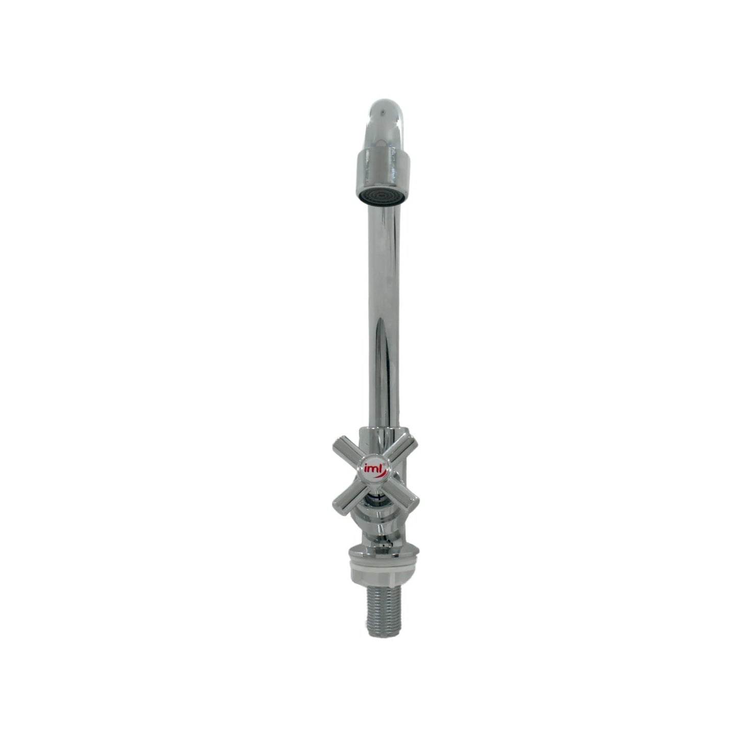 Grifo mezclador IML cromado para fregadero, cuello alto, dos mandos tipo cruz