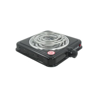 Parrilla eléctrica portátil 1 quemador negra, resistencia en espiral, control de temperatura para cocina compacta