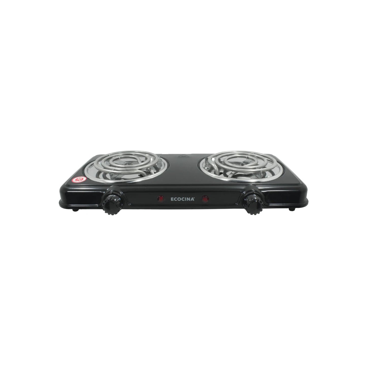 Parrilla eléctrica ECOCINA negra de 2 quemadores de espiral, con controles de temperatura para uso portátil.