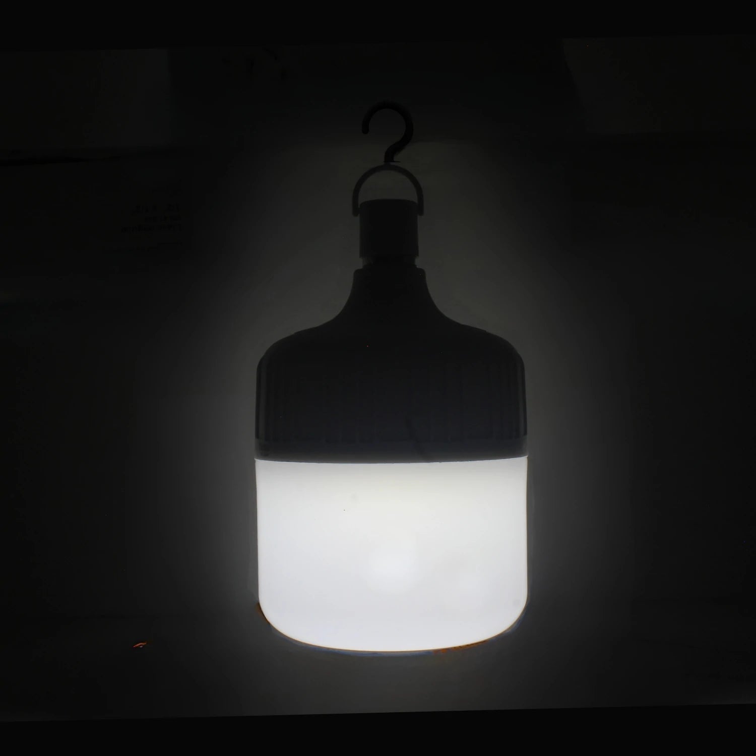 Lámpara de emergencia recargable LED con luz blanca y gancho, portátil para cortes de luz y camping