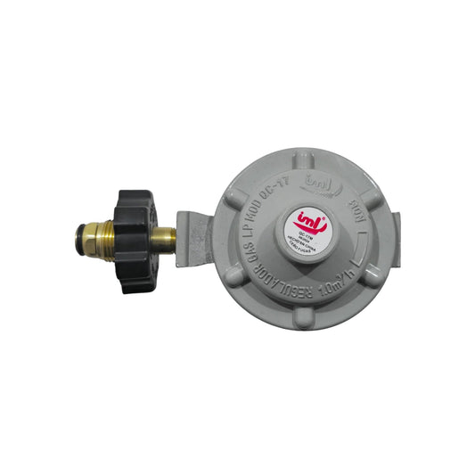 Regulador de gas LP IML QC-17M gris con maneral negro, punta de bronce y rosca, flujo 1.0m³/h para tanques.