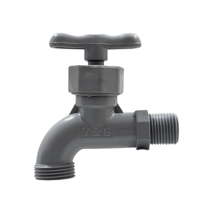 Llave de nariz V&G de plástico gris, grifo de jardín con rosca exterior