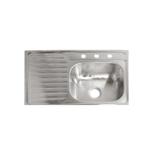 Tarja de cocina Fidic acero inoxidable 80x50cm con escurridor izquierdo y 3 orificios para grifo