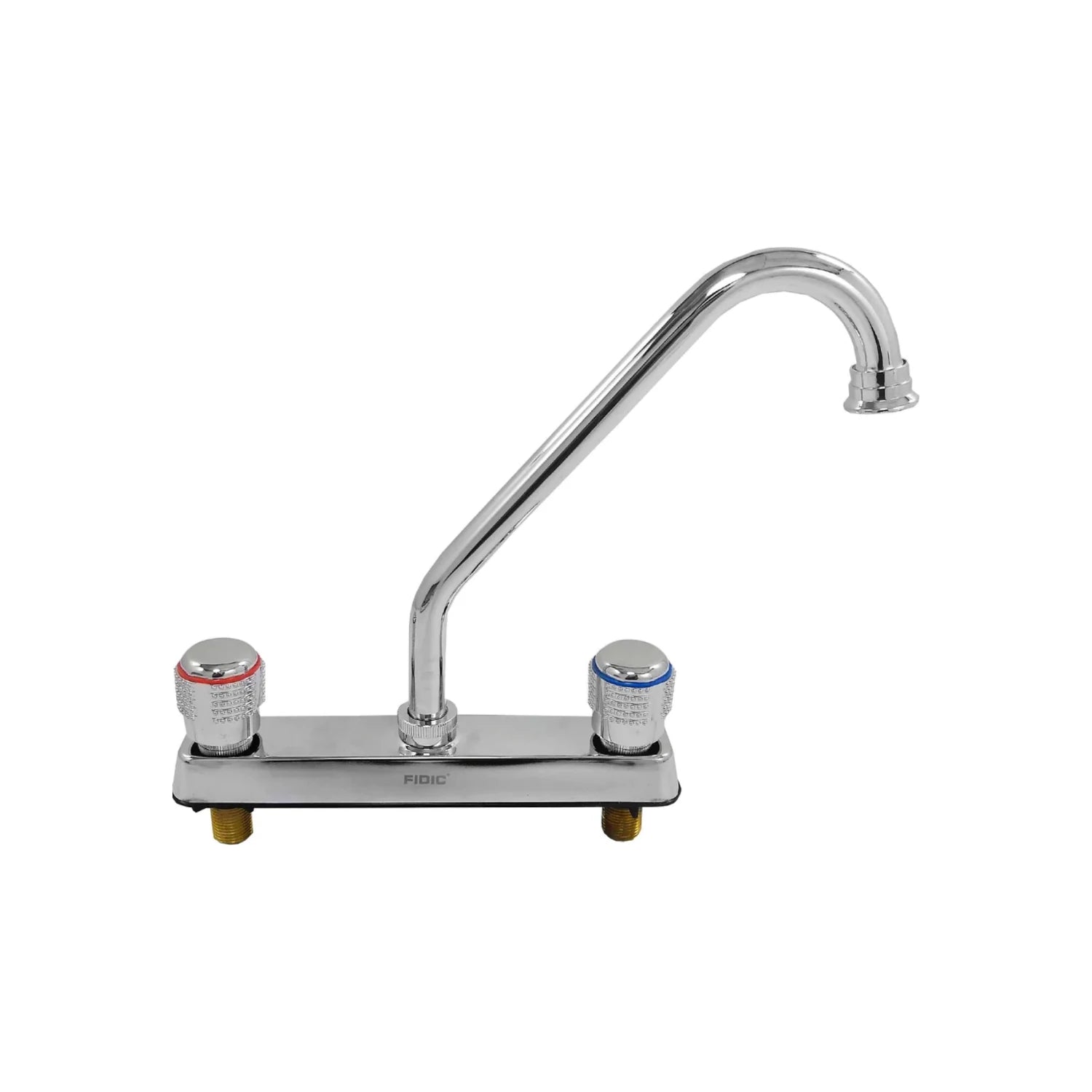 Mezcladora bimando cromada FIDIC para fregadero de cocina 8", con manijas de indicadores rojo y azul, caño curvo