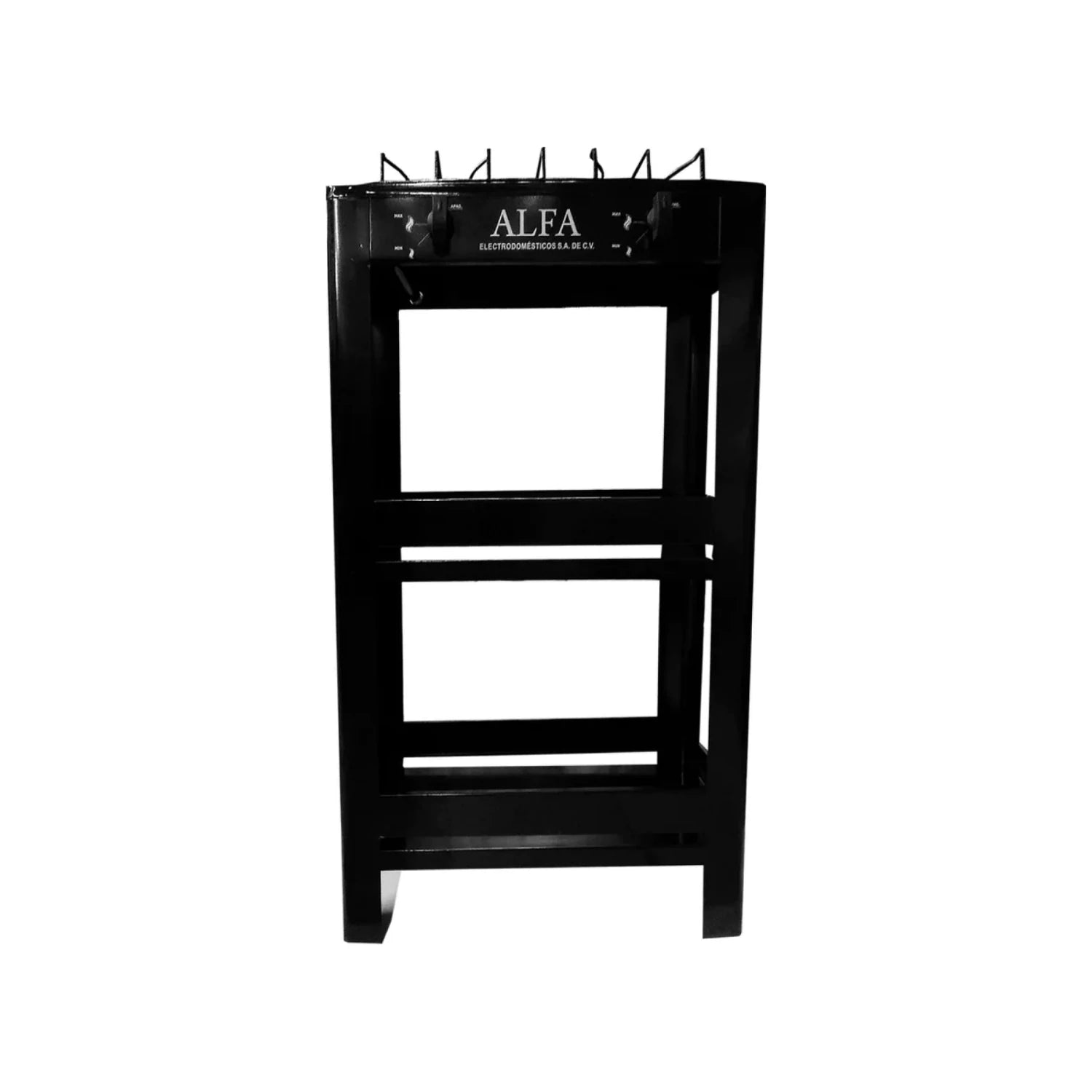 Estufa de gas negra ALFA 2 quemadores con gabinete inferior, para uso en cocina o exteriores
