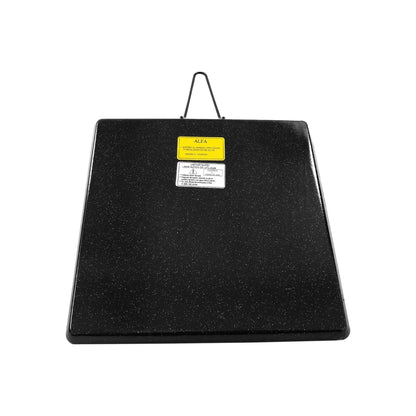 Comal cuadrado grande Alfa de acero porcelanizado negro con salpicaduras, para cocina y parrilla.