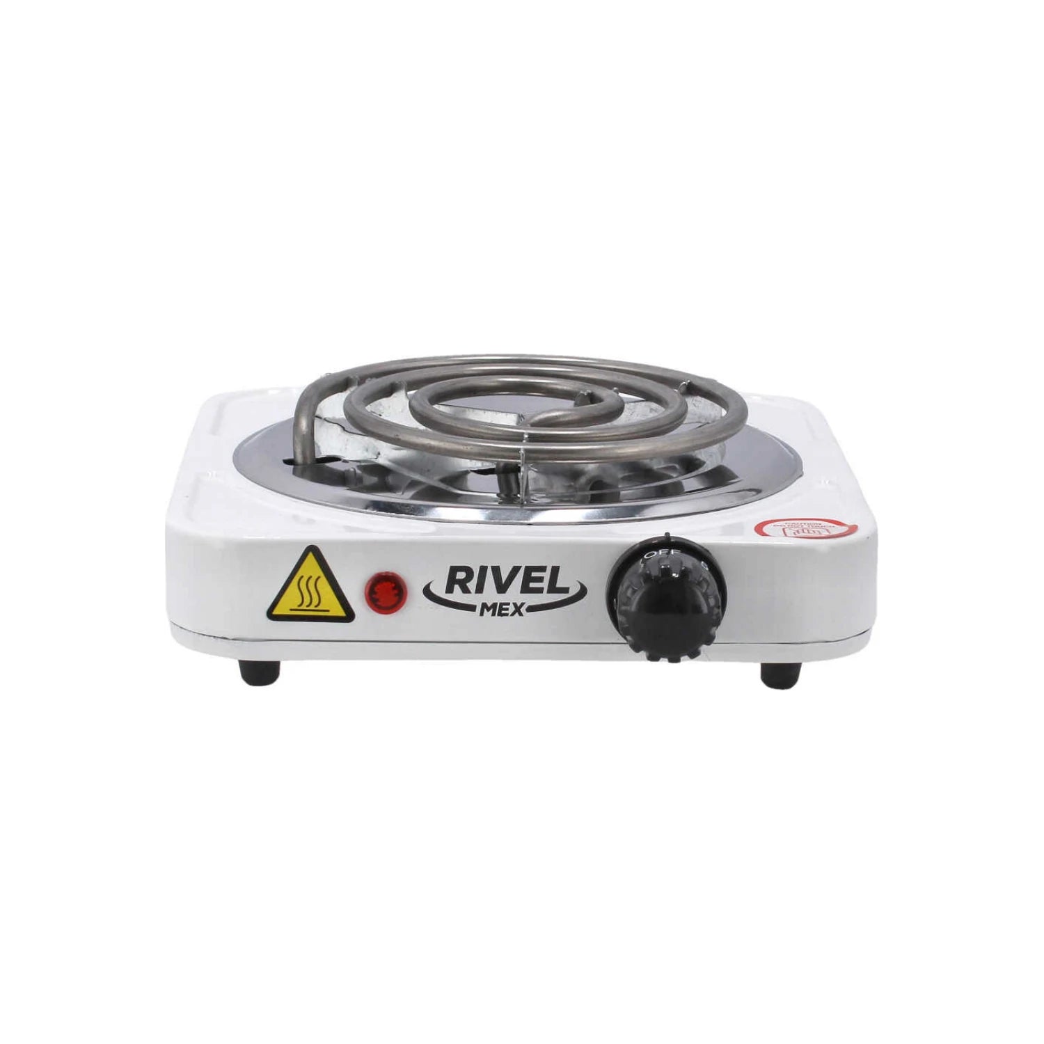 Parrilla eléctrica portátil Rivelmex de 1 quemador, color blanco.