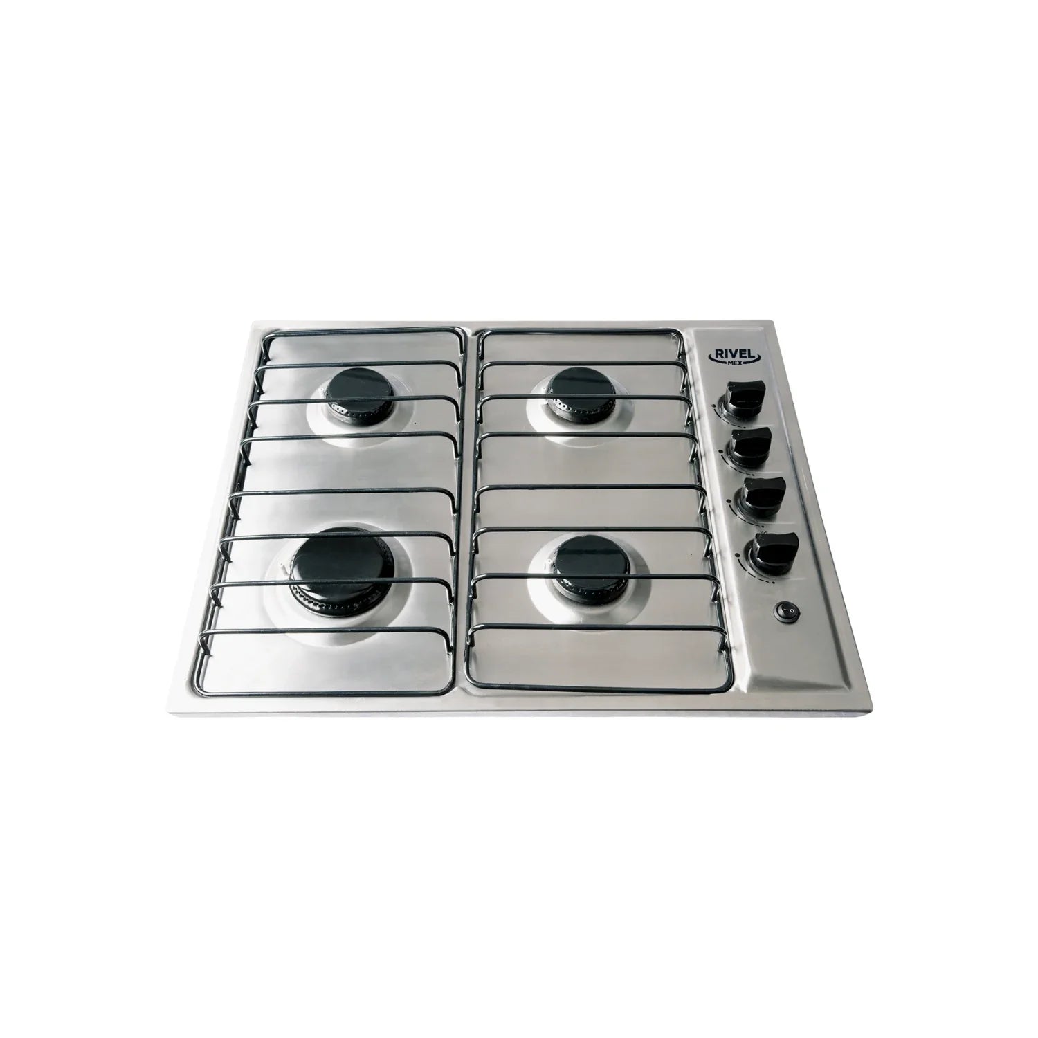 Cubierta de acero inox 60 cm,Encendido manual.,Para gas LP,1 quemador rápido y 3 quemadores semi rápidos.,Rejilla porcelanizada.