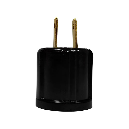 Clavija eléctrica macho de dos patas, enchufe de reemplazo negro para cableado doméstico.