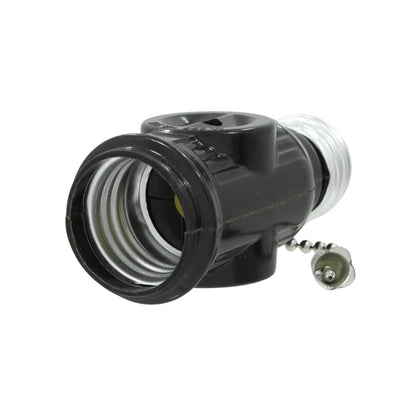 Socket ladrón negro con cadena, adaptador de portalámparas E27 con interruptor de luz