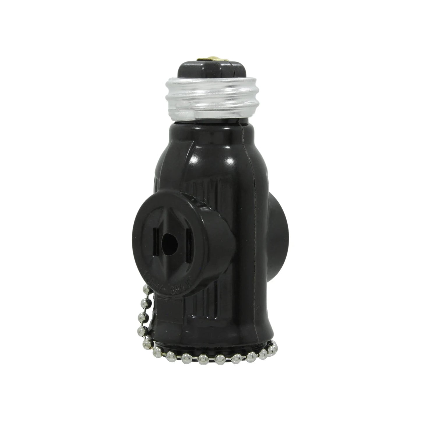 Socket ladrón negro con salida de corriente, interruptor de cadena y adaptador para foco.