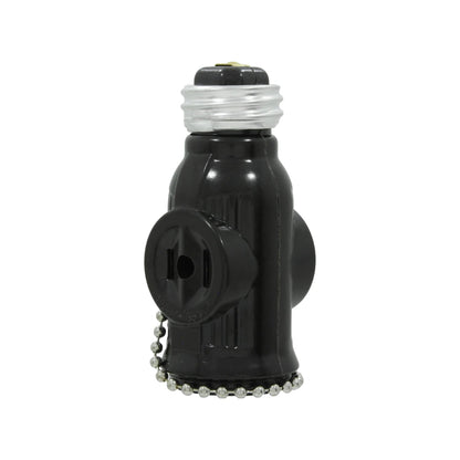 Socket ladrón negro con salida de corriente, interruptor de cadena y adaptador para foco.